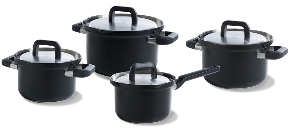 BK Cookware set Flow Cool Black 4-piece - Stainless Steel - cooking pots ø 16, 18, 20, saucepan ø 16cm