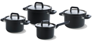 Set de ollas BK Flow Cool Negro 4 piezas - Acero inoxidable - Olla de cocina ø 16, 18, 20 cm y cazo ø 16 cm