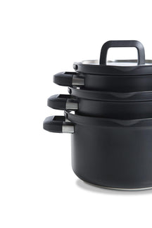BK Cookware set Flow Cool Black 4-piece - Stainless Steel - cooking pots ø 16, 18, 20, saucepan ø 16cm