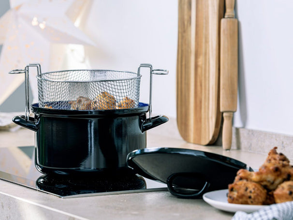 BK Deep Frying Pot with Basket Fortalit Enamel Black ø 24 cm / 3 Litres