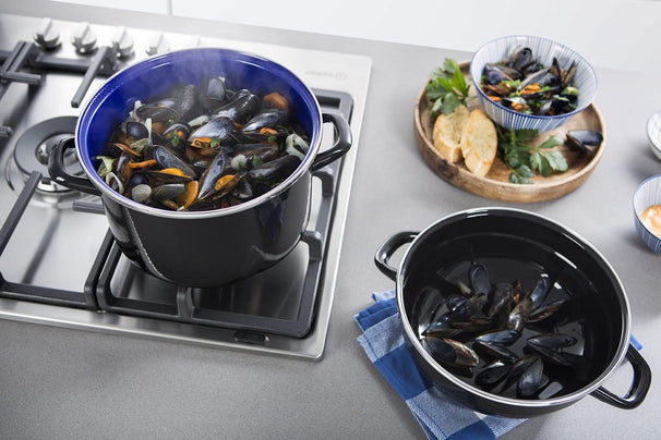 BK Mussel Pan Fortalit Enamel Black ø 22 cm / 5 Litres - enamelled non-stick coating