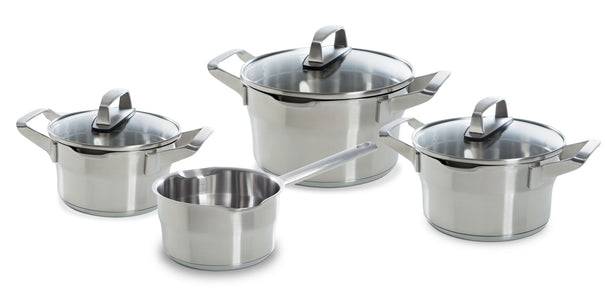 BK Cookware Set Premium+ Stainless Steel 4-Piece - Cooking Pots ø 16, 18 & 20 cm & Saucepan ø 16 cm