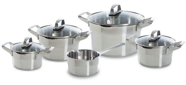 BK Cookware Set Premium+ Stainless Steel 5-Piece - Cooking Pots ø 16, 18 & 20 cm, Saucepan ø 16 cm & Soup Pot ø 24 cm