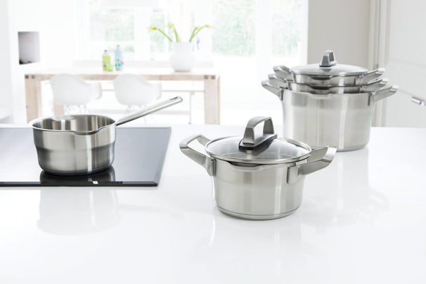 BK Cookware Set Premium+ Stainless Steel 5-Piece - Cooking Pots ø 16, 18 & 20 cm, Saucepan ø 16 cm & Soup Pot ø 24 cm