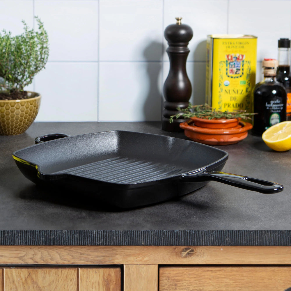 BK Grill Pan Bourgogne Jet Black Cast Iron 26 x 26 cm - Enamelled Non-Stick Coating
