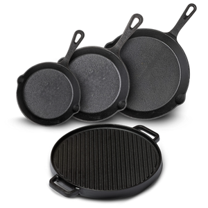 Set de ollas Blackwell de hierro fundido 4 piezas Sartén 16, 20 y 25 cm y plancha de parrilla ø 30 cm - apto para todas las fuentes de calor - sin recubrimiento antiadherente