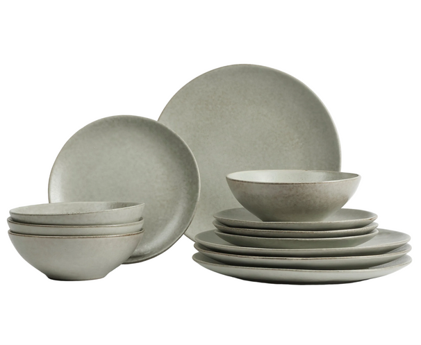 Broste Copenhagen Juego de vajilla Nordic Marsh 12 piezas / 4 personas - 4 platos llanos, 4 platos para desayuno y 4 cuencos