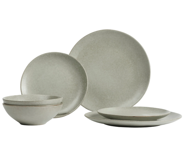Broste Copenhagen Juego de vajilla Nordic Marsh 6 piezas / 2 personas - 2 platos llanos, 2 platos para desayuno y 2 cuencos