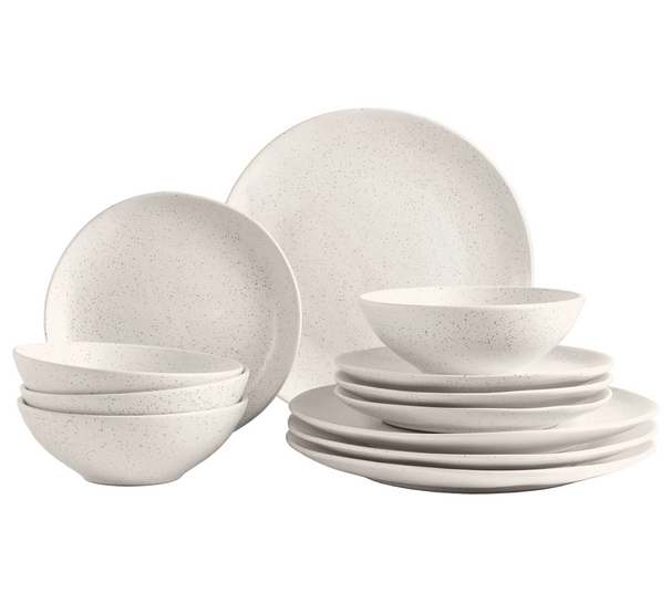 Broste Copenhagen Juego de vajilla Nordic Vanilla 12 piezas / 4 personas - 4 platos llanos, 4 platos para desayuno y 4 cuencos