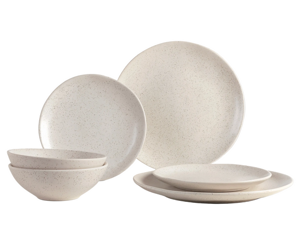 Broste Copenhagen Juego de vajilla Nordic Vanilla 6 piezas / 2 personas - 2 platos llanos, 2 platos para desayuno y 2 cuencos
