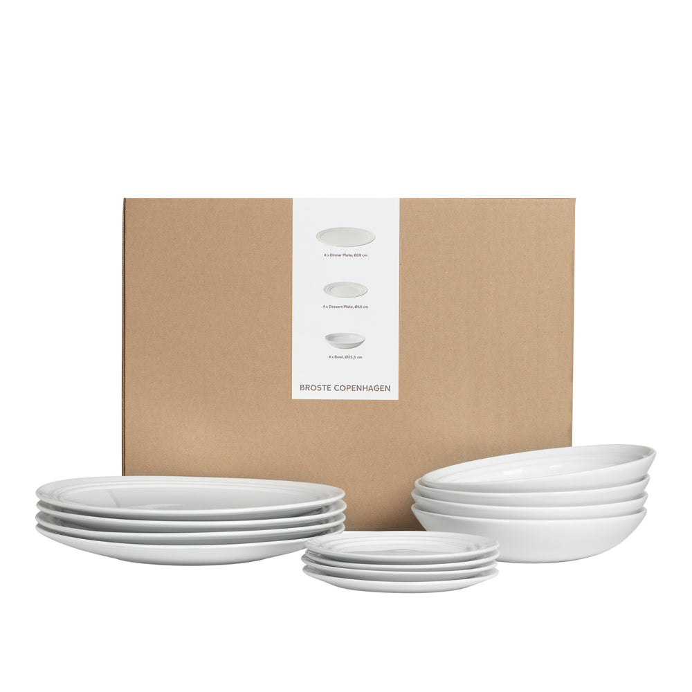 Broste Copenhagen Juego de vajilla Stevns 12 piezas / 4 personas - 4 platos llanos, 4 platos para desayuno y 4 platos hondos