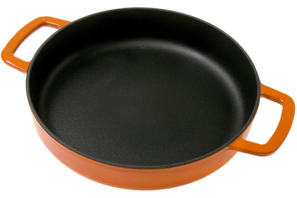Combekk Frying Pan Skillet with 2 Handles Cast Iron Orange ø 24 cm - enamelled non-stick coating
