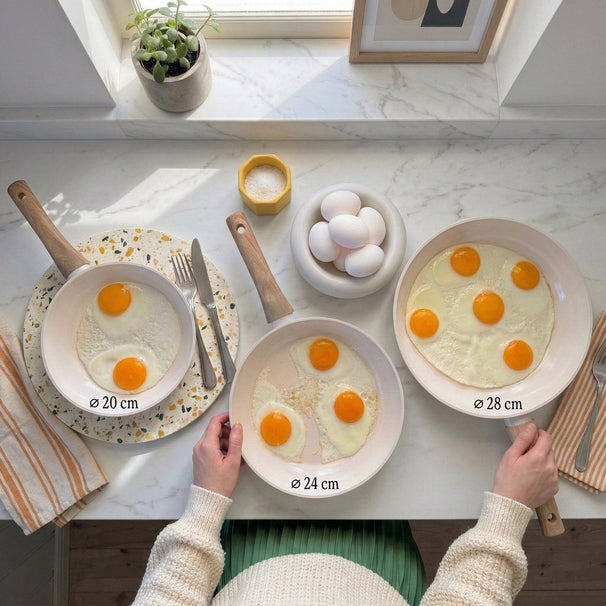 CP Frying Pan Set Go Ivory Cream 3-piece - ø 20, 24 & 28 cm - ceramic non-stick coating