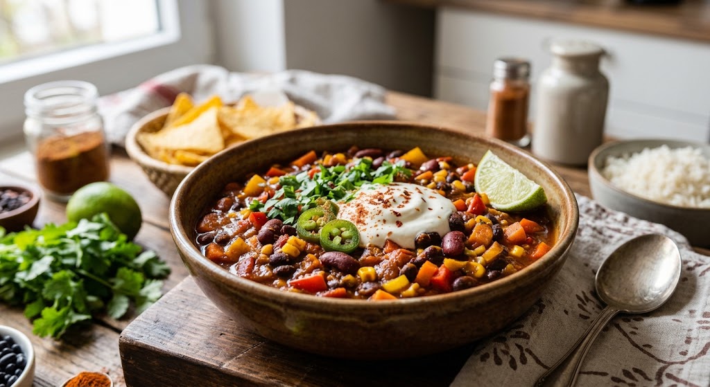 A heartwarming stew full of beans, vegetables and deep flavors.