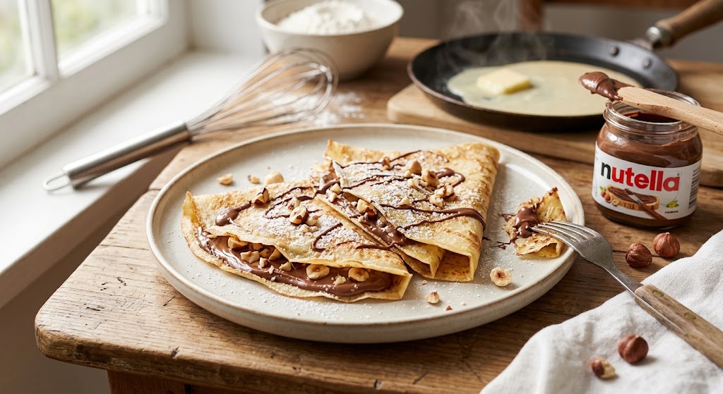Paper-thin, golden and filled with chocolate hazelnut spread.