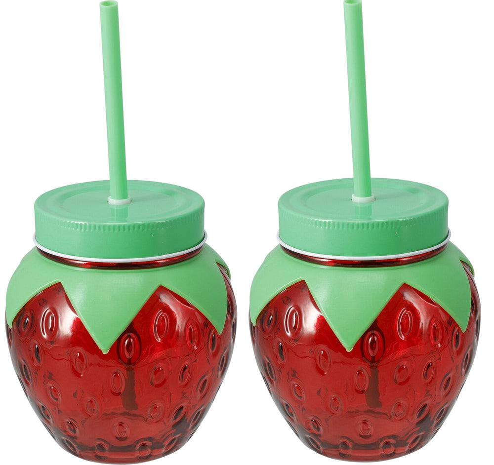 Cookinglife Water Glasses Strawberry 2 Pieces - Cocktail Glasses with Reed