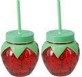 Cookinglife Water Glasses Strawberry 2 Pieces - Cocktail Glasses with Reed