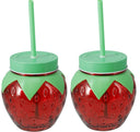 Cookinglife Water Glasses Strawberry 2 Pieces - Cocktail Glasses with Reed
