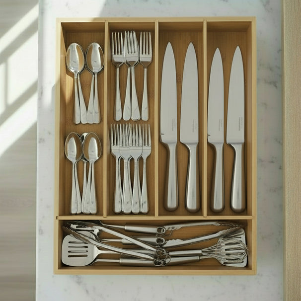 Cookinglife Organizador de Cubiertos Bambú 35 x 26 x 5 cm