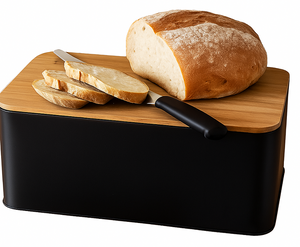 Caja para pan Cookinglife - Caja para pan con tabla - Negro mate