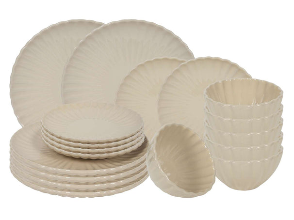 Cookinglife Juego de vajilla Cardida Beige 18 piezas / 6 personas - 6 platos para cena, 6 platos para desayuno y 6 tazones