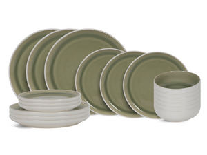Juego de vajilla Cookinglife Verde Musgo 18 piezas / 6 personas - 6 platos de cena, 6 platos de desayuno y 6 cuencos