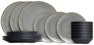 Juego de vajilla Cookinglife Nola Gris cálido 18 piezas / 6 personas - 6 platos llanos, 6 platos de desayuno y 6 cuencos