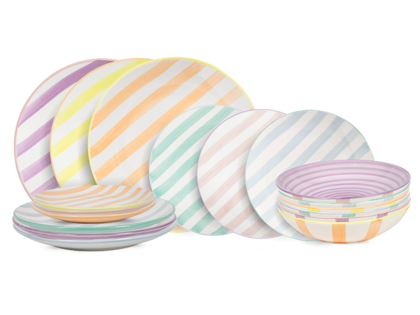 Cookinglife Juego de vajilla Spring Vibes 18 piezas / 6 personas - 6 platos llanos, 6 platos de desayuno y 6 platos hondos