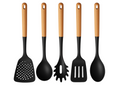 Cookinglife Cookware set - Cookware set - black wood 5 pieces - Slotted spoon, soup ladle, spaghetti spoon, spatula & serving spoon