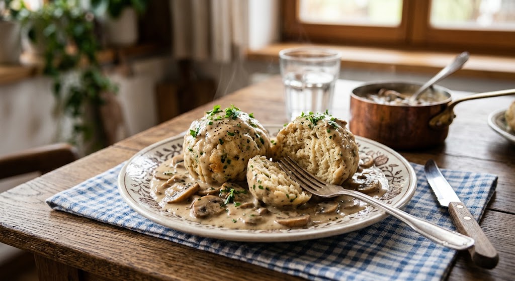 Savory bread dumplings from Bavarian cuisine
