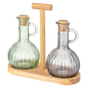 Cosy & Trendy Juego de Aceite y Vinagre con Soporte - Vidrio y Madera de Acacia - 2 Botellas