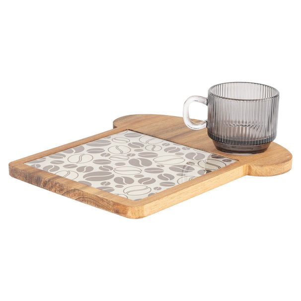 Cosy & Trendy Breakfast Board with Coffee Glass - Acacia Wood - 24.5 x 22.5 cm
