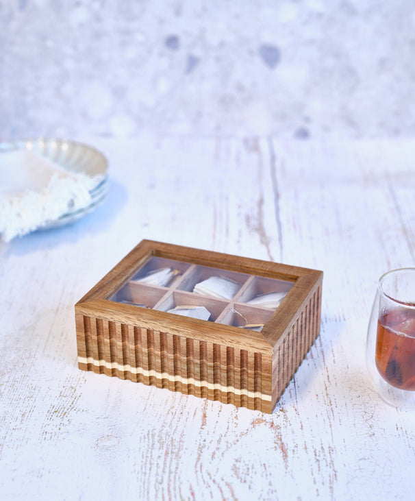 Cosy & Trendy Tea Box - Tea Chest - Acacia Wood - 6 Compartments - with Window - 21 x 17 x 7.5 cm