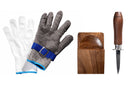 Crafts La Marée Set para Ostras Nogal 3 piezas - Cuchillo para Ostras, Soporte para Ostras & Guante para Ostras