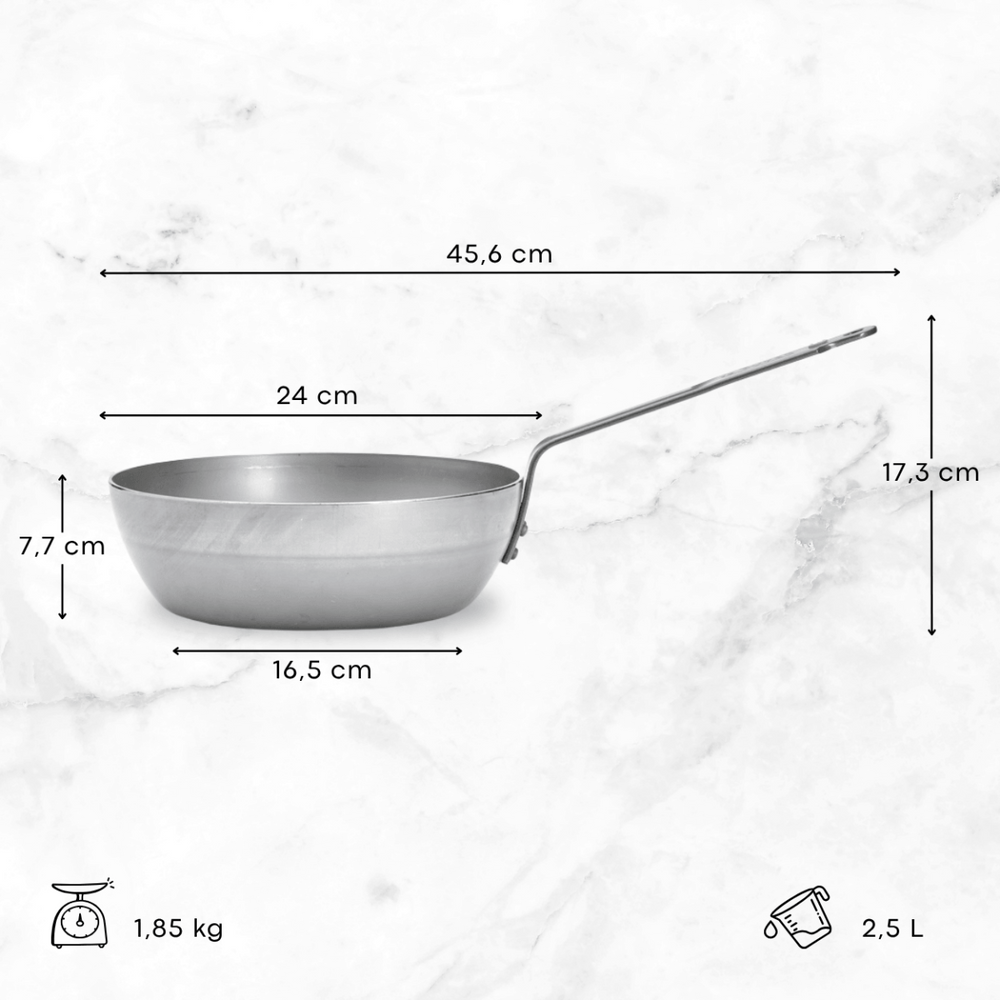 De Buyer sauté pan - Sauteuse - Mineral B - ø 24 cm / 2.5 liter - without non-stick coating