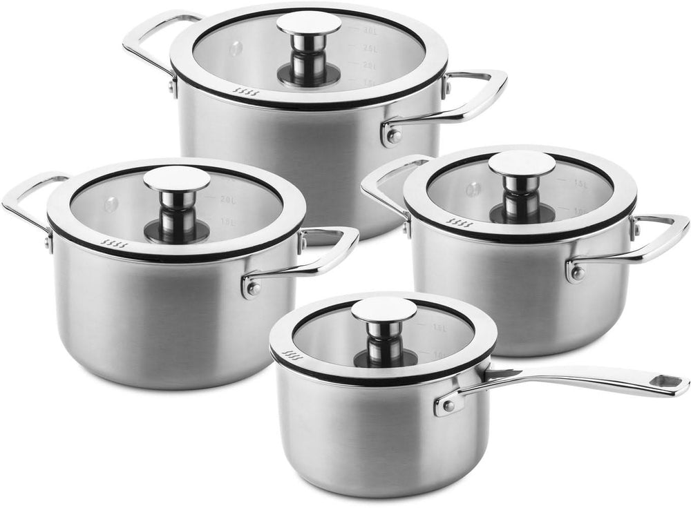 DUCQ Cookware set (Cooking pan ø 16 / 18 / 20 cm + sauce pan ø 16 cm) + Lids - DUCQ sauce pan with lid - Downdraft - stainless steel - ø 16 cm stainless steel - 4 piece set