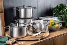 DUCQ Cookware set (Cooking pan ø 16 / 18 / 20 cm + sauce pan ø 16 cm) + Lids - DUCQ sauce pan with lid - Downdraft - stainless steel - ø 16 cm stainless steel - 4 piece set