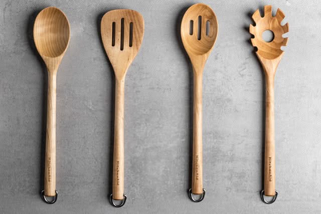 KitchenAid Vegetable Spoon Core Birch Wood 34 cm Brown - Slotted Spoon Nonstick