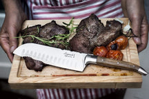 Cuchillo Santoku Laguiole Style de Vie Madera de olivo con tabla de cortar