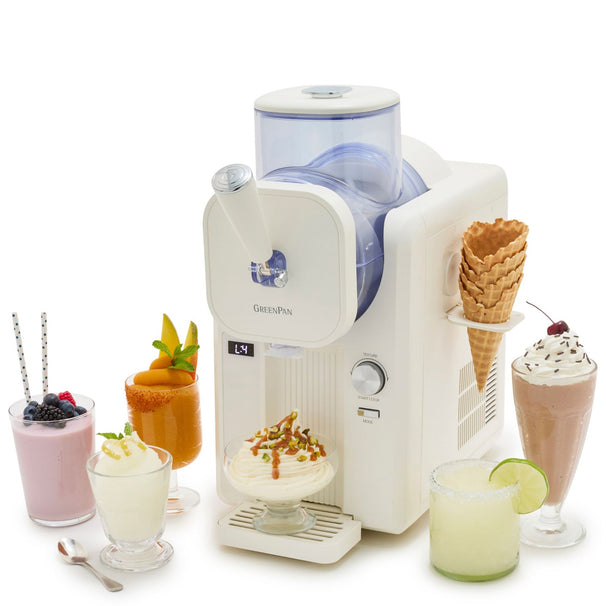 GreenPan Máquina de Helados Frost - Blanco - Helados suaves, Helados cremosos, Slushies, Batidos y Smoothies - 1.8 Litros
