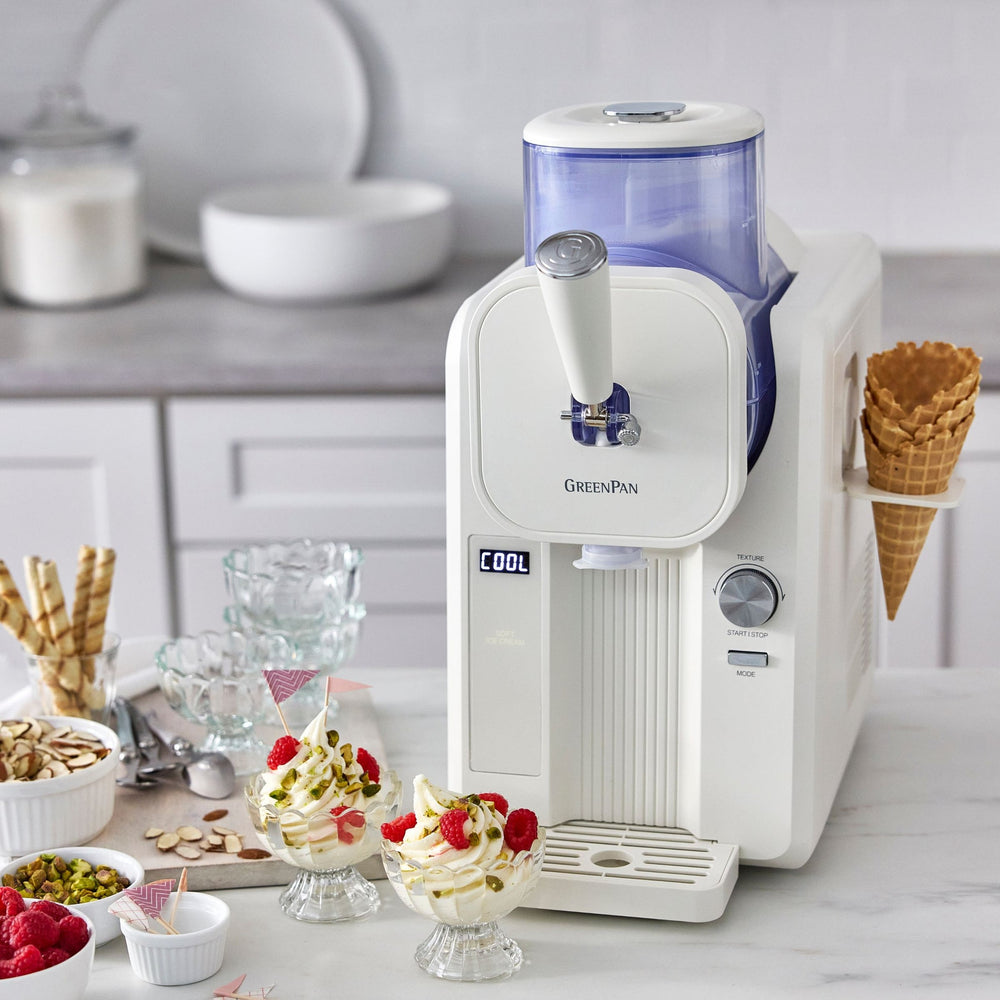 GreenPan Máquina de Helados Frost - Blanco - Helados suaves, Helados cremosos, Slushies, Batidos y Smoothies - 1.8 Litros