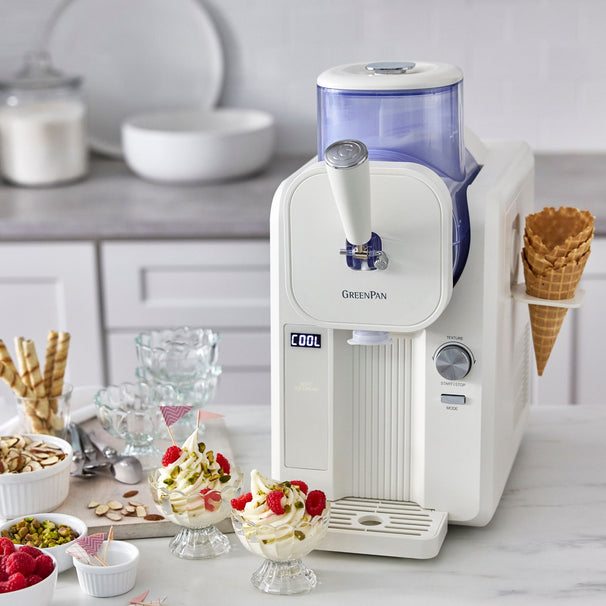 GreenPan Máquina de Helados Frost - Blanco - Helados suaves, Helados cremosos, Slushies, Batidos y Smoothies - 1.8 Litros