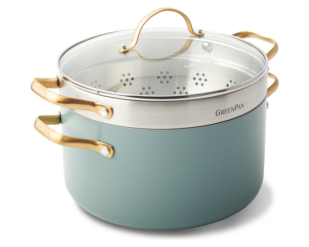 GreenPan Cooking Pot with Colander Padova Reserve Smokey Blue ø 24 cm / 5.7 Litres - ceramic non-stick coating