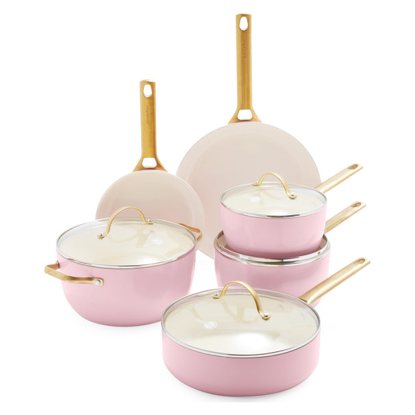 GreenPan Batería de cocina Padova Reserve Blush Pink 6 piezas - Olla ø 24 cm, Cazo ø 18, 20 cm, Sartén ø 20, 28 cm & Salteadora ø 24 cm - revestimiento antiadherente cerámico