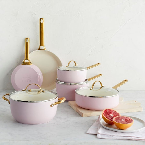 GreenPan Cookware Set Padova Reserve Blush Pink 6-piece - Cooking Pot ø 24 cm, Saucepan ø 18, 20 cm, Frying Pan ø 20, 28 cm & Sauté Pan ø 24 cm - ceramic non-stick coating