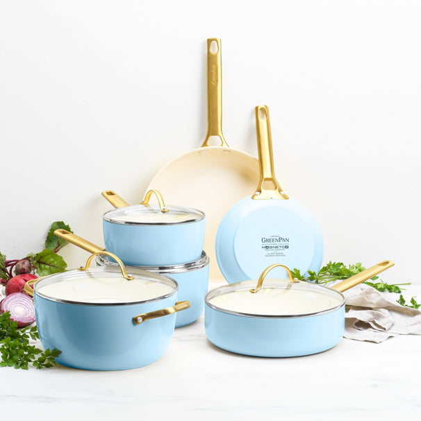 GreenPan Cookware Set Padova Reserve Light Blue 6-piece - Cooking Pot ø 24 cm, Saucepan ø 18, 20 cm, Frying Pan ø 20, 28 cm & Sauté Pan ø 24 cm - ceramic non-stick coating