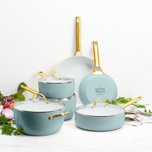 GreenPan Cookware Set Padova Reserve Smokey Blue 6-piece - Cooking Pot ø 24 cm, Saucepan ø 18, 20 cm, Frying Pan ø 20, 28 cm & Sauté Pan ø 24 cm - ceramic non-stick coating