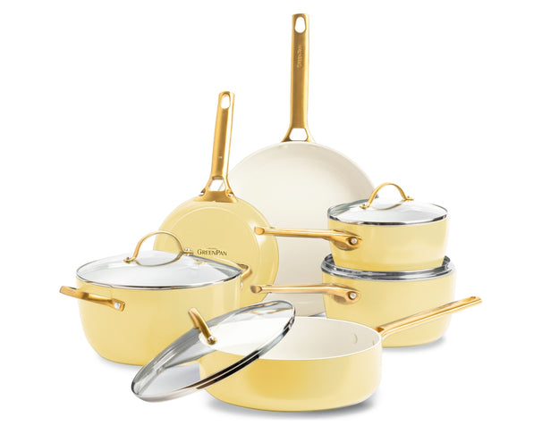 GreenPan Cookware Set Padova Reserve Sunshine Yellow 6-piece - Cooking Pot ø 24 cm, Saucepan ø 18, 20 cm, Frying Pan ø 20, 28 cm & Sauté Pan ø 24 cm - ceramic non-stick coating