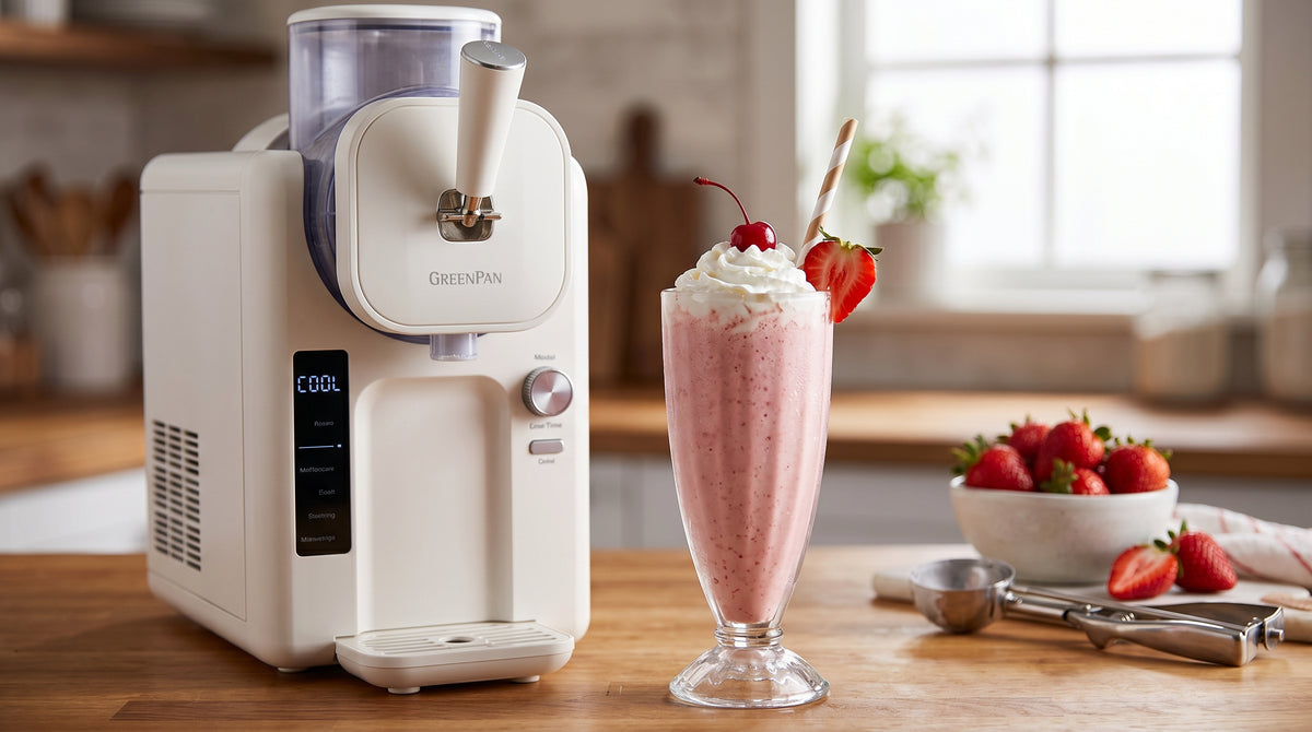 Creamy strawberry milkshake with vanilla ice cream, ready in no time