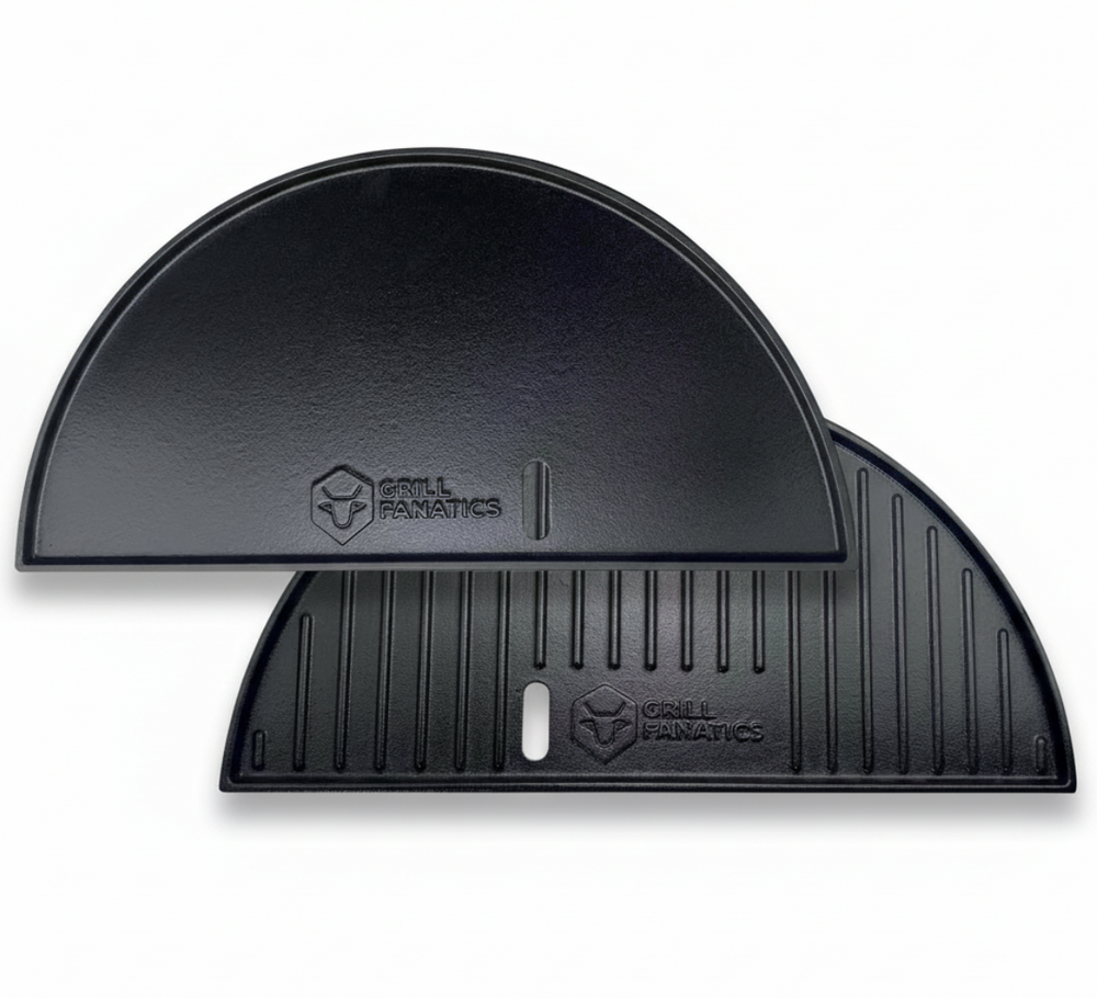 Cookinglife Half Moon Grill Plate / Cast Iron Plancha - Double-sided - Suitable for 46 cm Kamados